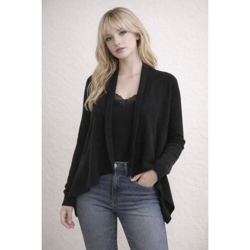Barneys New York Cashmere Womens Sweater Black Drape Open Front Cardigan Sz M